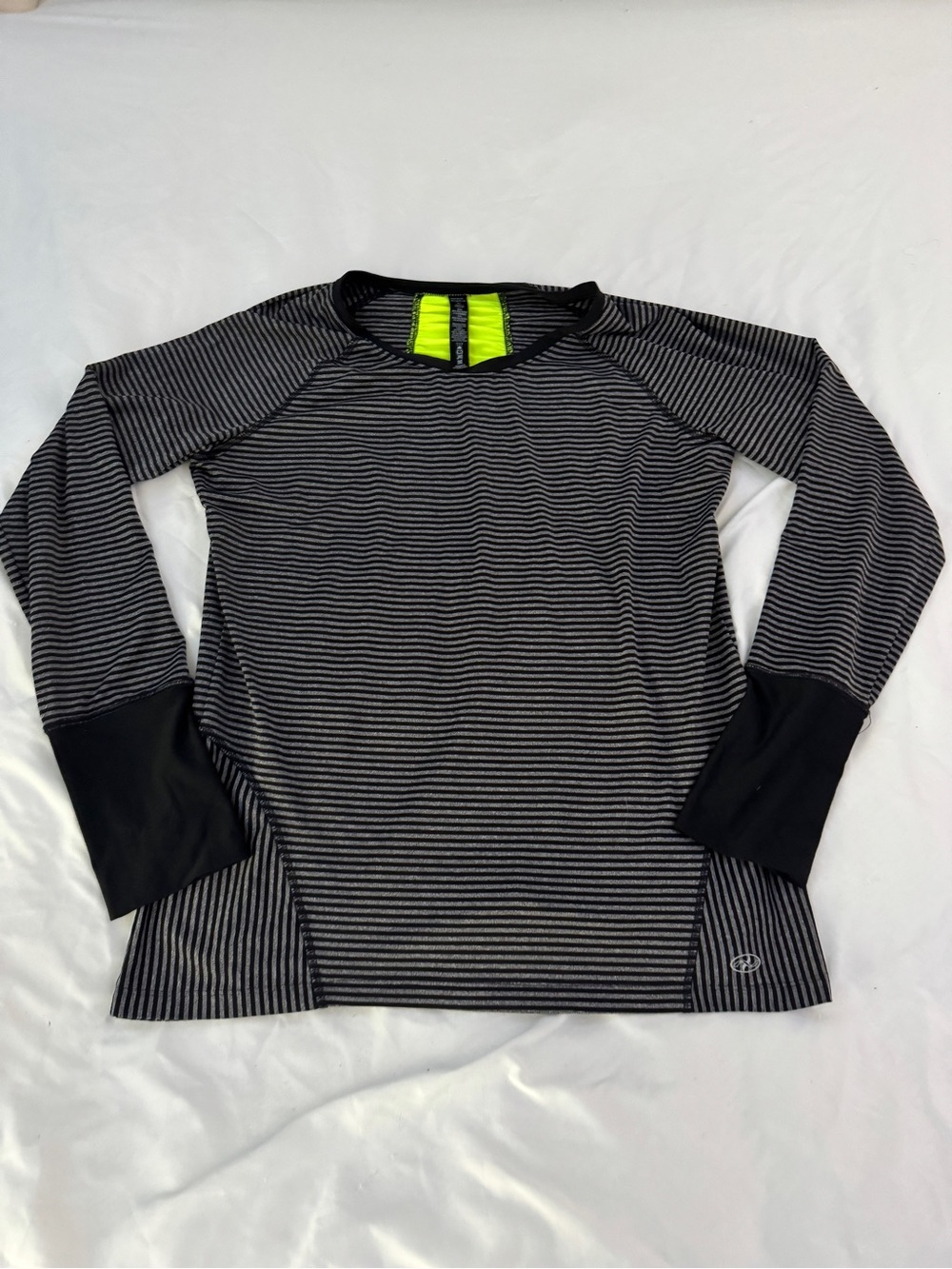 NYL Now Black Gray Striped Activewear Top Neon Mesh Back XL